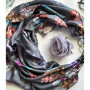 Дизайнерська шовкова хустка My Scarf "Срібний сад" 90 на 90 см з натуральним сніжним обсидіаном