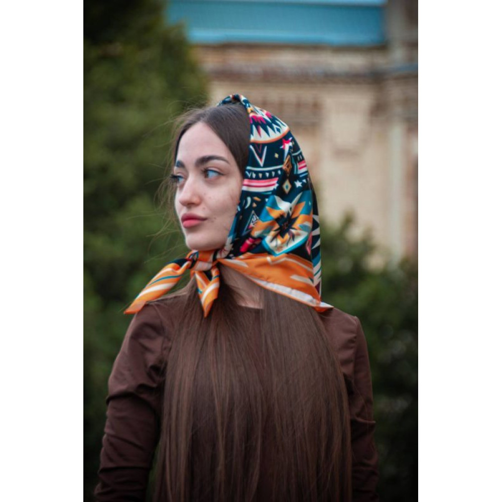 Велика дизайнерська хустка My Scarf "Карпатська зірка" 70 на70 см золото