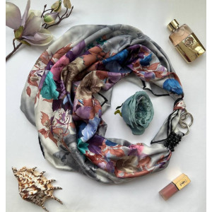 Дизайнерська хустка My Scarf "Кололевський шедевр" 90 на 90 см, прикрашена натуральним агатом