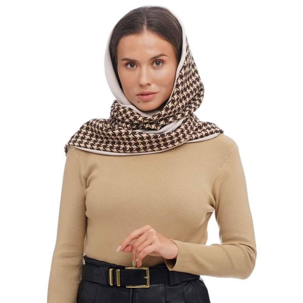 Шарф жіночий "Единбург" великий MyScarf теплий one size коричневий із принтом гусяча лапка