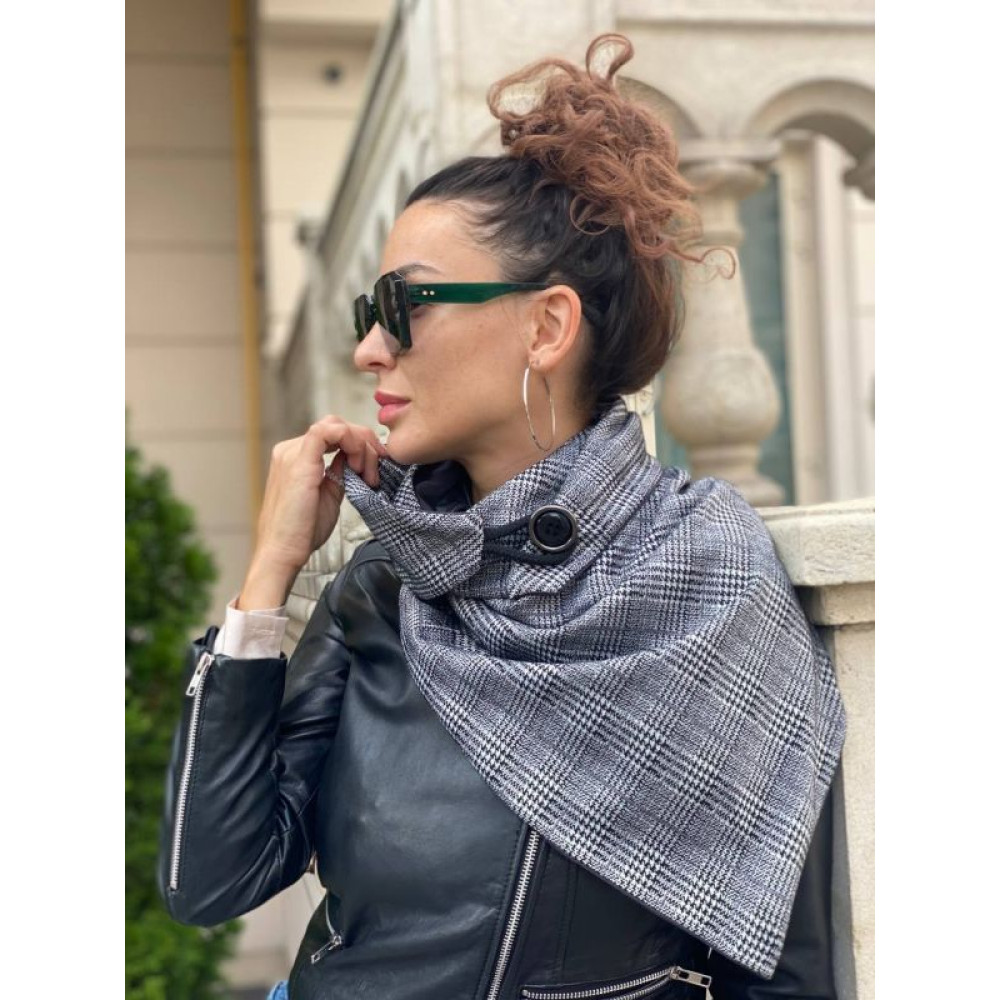 Шарф унісекс My Scarf двосторонній, карта сірий кежуал віскоза, трикотаж у дрібну карту