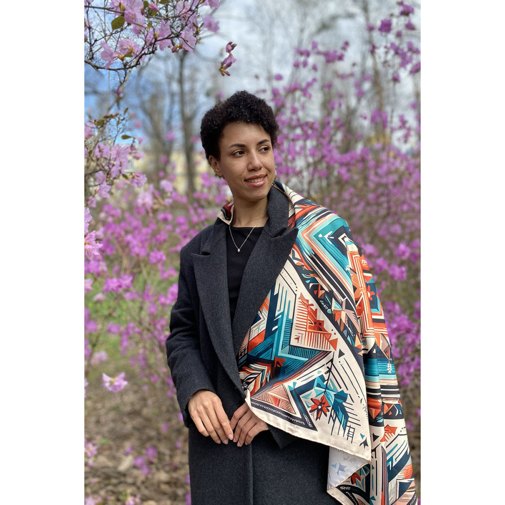 Дизайнерська хустка "Косівські візерункиі" My Scarf, 90 см на 90 см