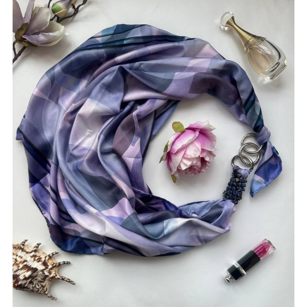 Дизайнерська хустка "Блакита лагуна" від бренда My Scarf, прикрашена натуральним каменем здалит