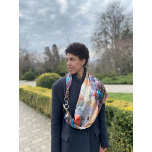 Дизайнерська шовкова хустка My Scarf "Гірська німфа" на 90 см з каменем тигрове око