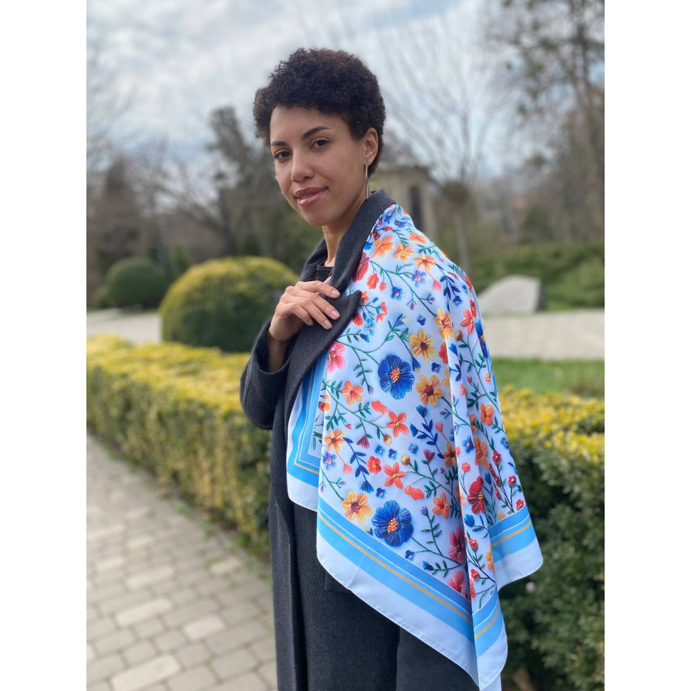 Дизайнерська хустка "Польові квіти" My Scarf,  70 см на 70 см
