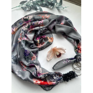 Дизайнерська хустка "Сріблястий сад" від бренда My Scarf, прикрашена натуральним каменем агат