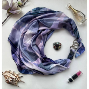Дизайнерська хустка "Блакита лагуна" від бренда My Scarf, прикрашена натуральним каменем здалит