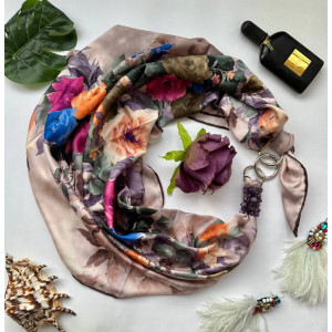 Дизайнерська шовкова хустка My Scarf "Тайний сад бажань" 90 на 90 см, прикрашена аметистом