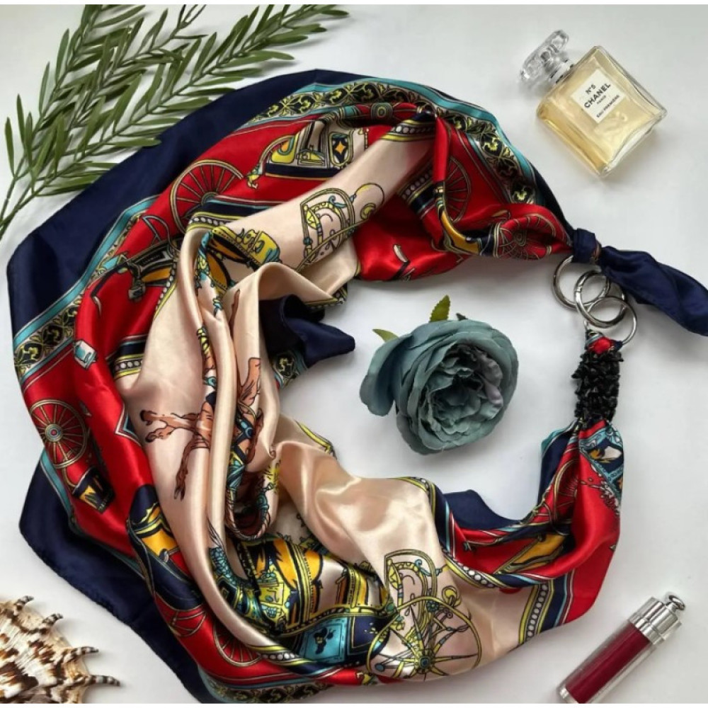 Дизайнерська шовкова хустка My Scarf "Червона елегія" 90 на 90 см, оздоблена камінням