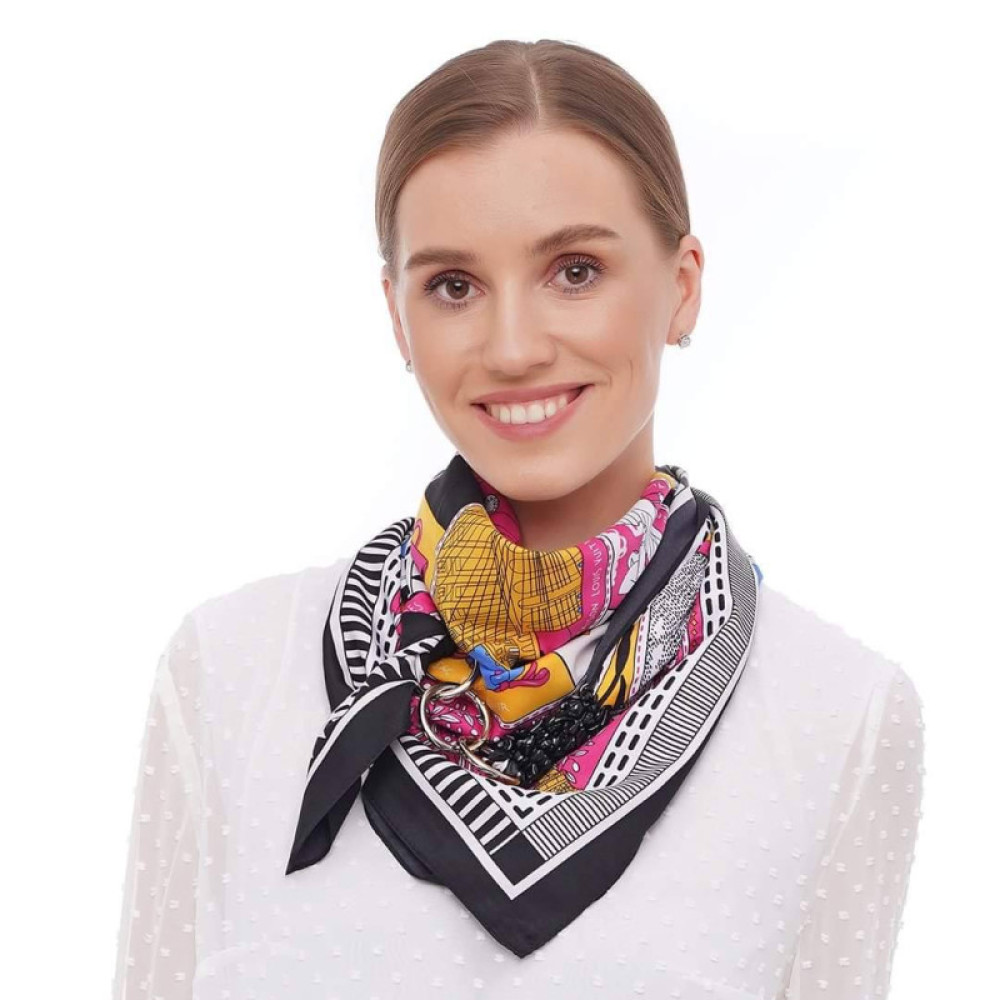 Дизайнерська шовкова хустка My Scarf "Бірюзовий риф" 90 на 90 см прикрашений  натуральною бірюзою