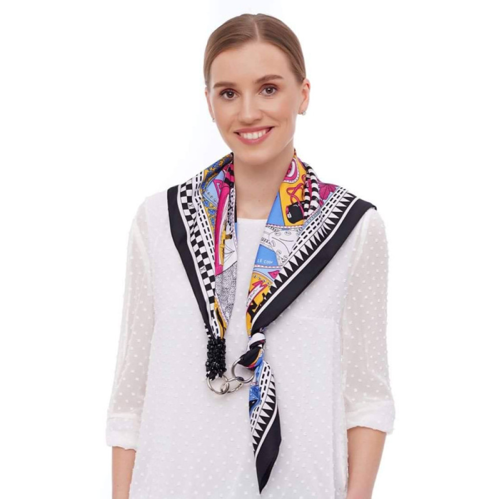 Дизайнерська шовкова хустка My Scarf "Бірюзовий риф" 90 на 90 см прикрашений  натуральною бірюзою