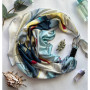 Дизайнерська шовкова хустка My Scarf "Морський бриз" 90 на 90 см прикрашений  натуральним агатом