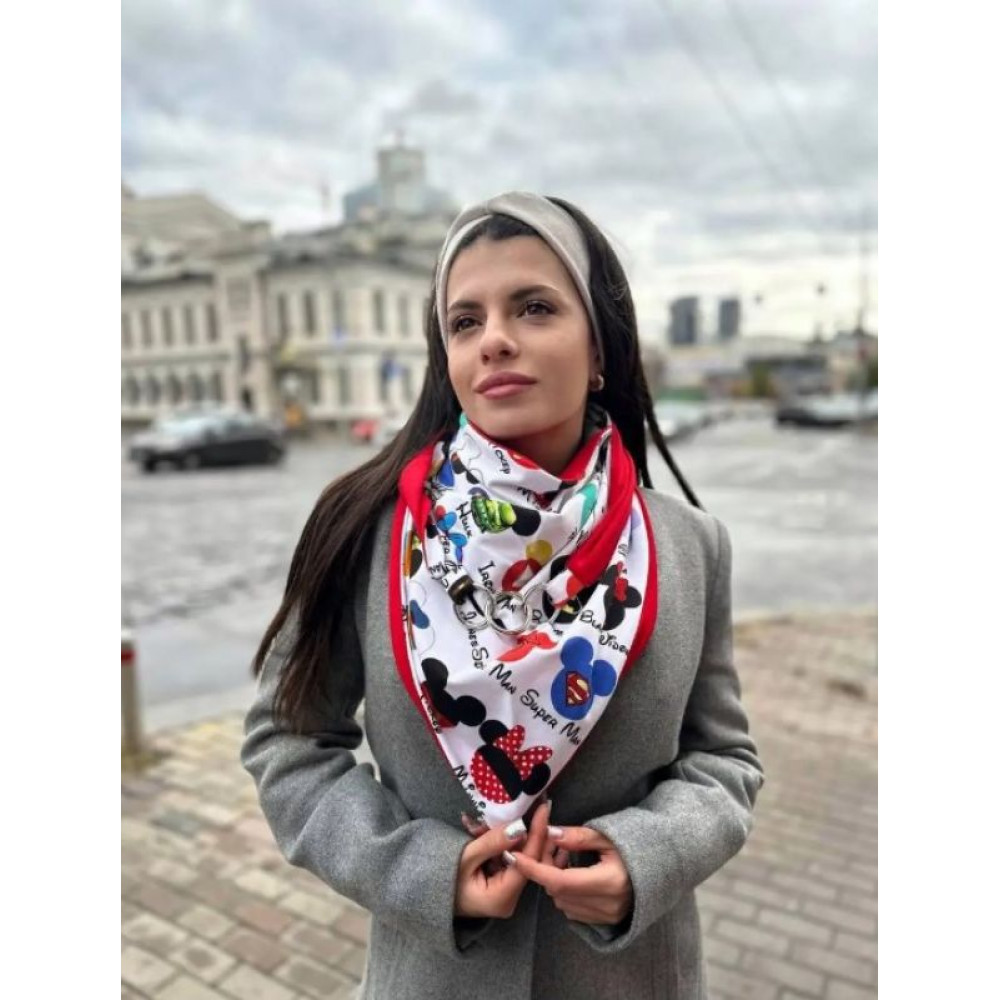 Жіночий 2-сторонній віскозний шарф білий з принтом супергерої "Единбург", на кільцях від My scarf
