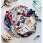 Дизайнерська шовкова хустка My Scarf "Весняний сад" 90 на 90 см  з каменем амазоніт