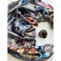 Дизайнерська шовкова хустка My Scarf "Срібна казка" 90 на 90 см з натуральним сніжним обсидіаном
