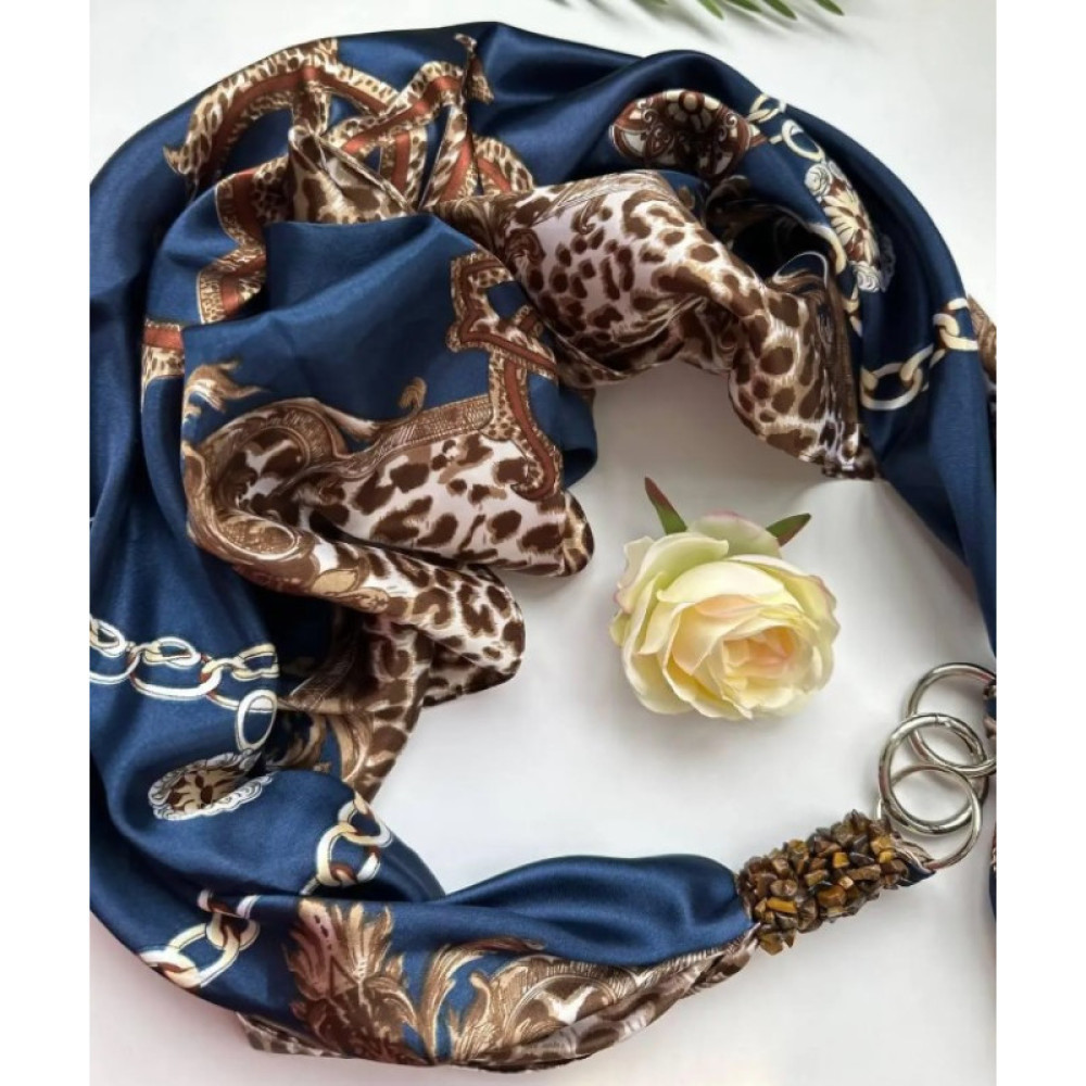 Дизайнерська шовкова хустка My Scarf "Нічний Париж" 90 на 90 см, оздоблена камінням