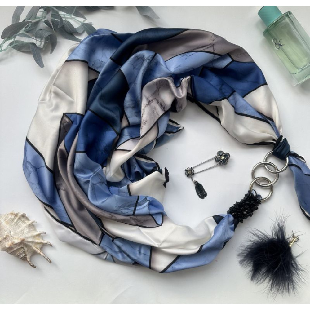 Дизайнерська хустка "Королівська синій" від бренда My Scarf, прикрашена натуральним каменем агат