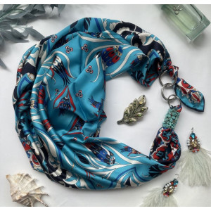 Дизайнерська хустка "Райський острів" від бренда My Scarf, прикрашена натуральним каменем бірюза