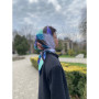 Дизайнерська шовкова хустка My Scarf "Блакитна квітка" на 90 см з каменем бірюза