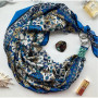 Дизайнерська шовкова хустка My Scarf "Квіткова палітра" 90 на 90 см, оздоблена камінням бірюза