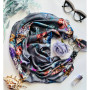 Дизайнерська шовкова хустка My Scarf "Срібний сад" 90 на 90 см з натуральним сніжним обсидіаном