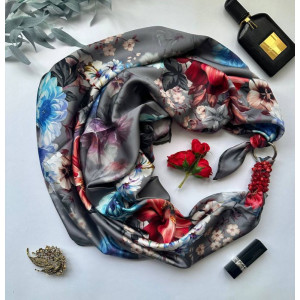 Дизайнерська шовкова хустка My Scarf "Український сад" 90 на 90 см  прикрашена коралом