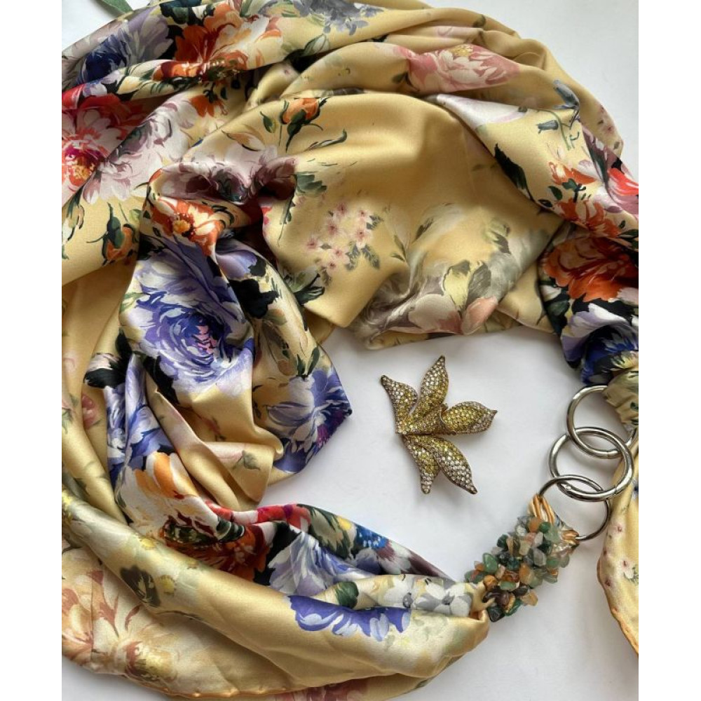 Дизайнерська шовкова хустка My Scarf "Золотий сад" 90 на 90 см, Преміум ВІП колекція