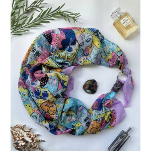 Дизайнерська хустка,Ліловий кіт, My Scarf, прикрашений натуральним каменем
