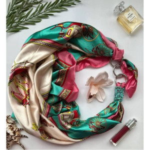 Дизайнерська шовкова хустка My Scarf "Бірюзове сяйво" 90 на 90 см, оздоблена камінням