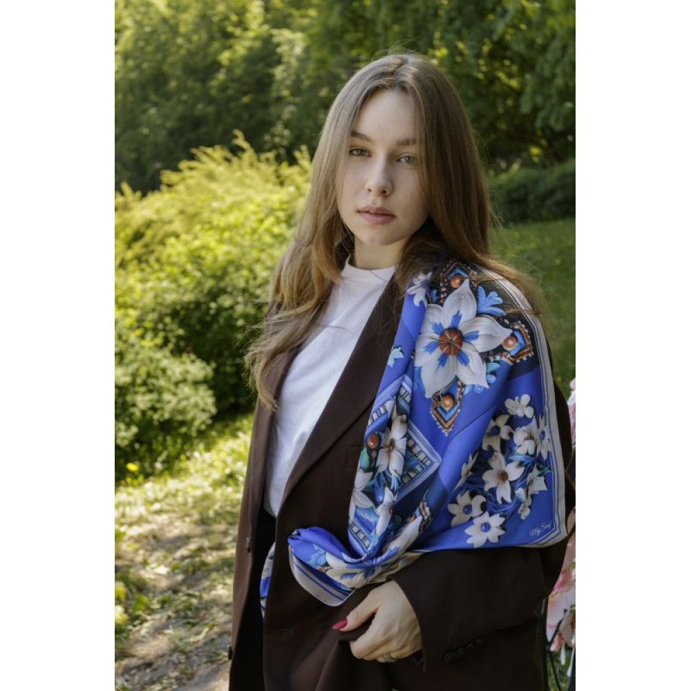 Хустка дизайнерська "Синя птаха" від My Scarf принт 3D