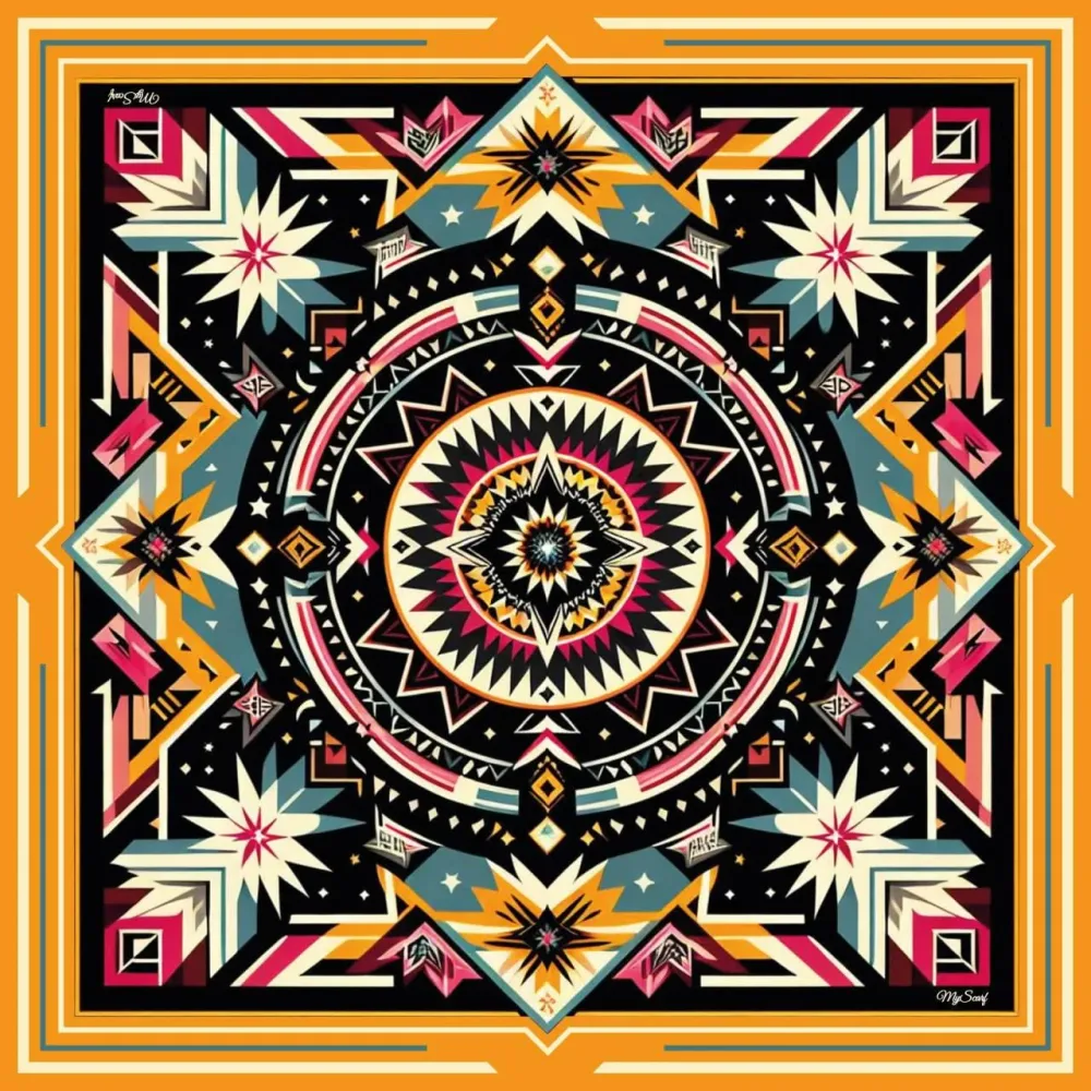 Велика дизайнерська хустка My Scarf "Карпатська зірка" 70 на70 см золото
