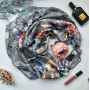 Дизайнерська шовкова хустка My Scarf "Срібляста перлина" 90 на 90 см  прикрашена обсідіантом