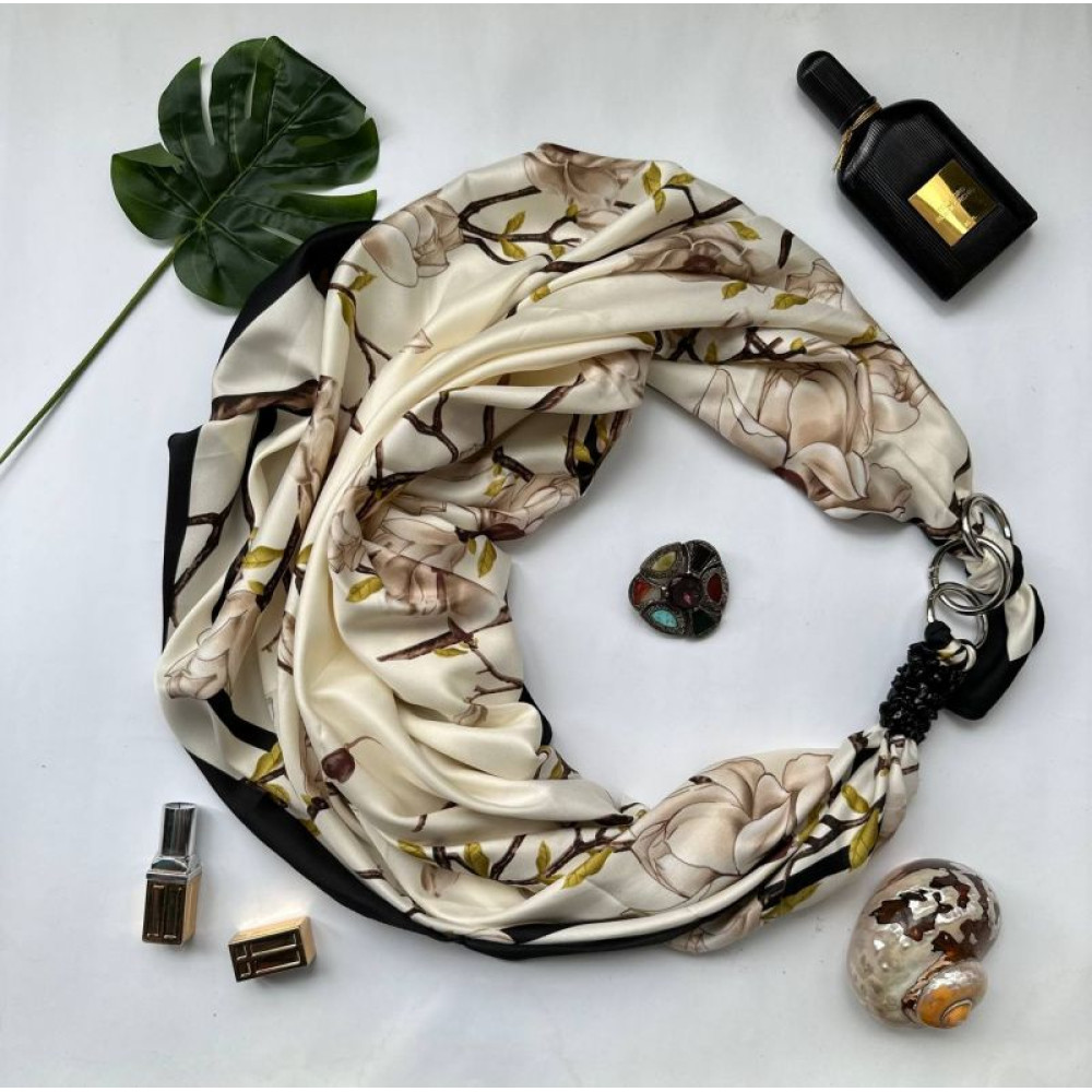 Дизайнерська хустка "Біла магнолія" від бренду My Scarf, натуральне каміння агат