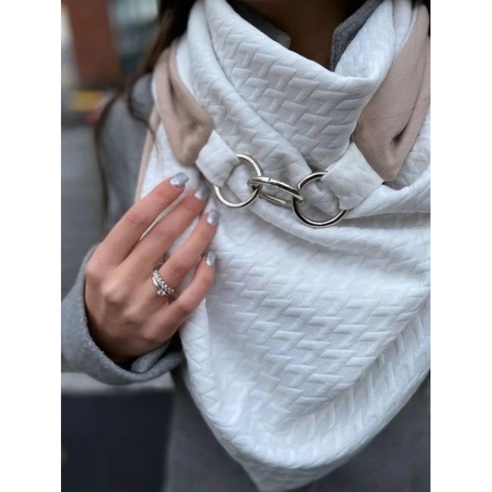 Жіночий 2-сторонній  трикотажний шарф, молочний "Единбург" від My scarf, на кільцях,  снуд, бактус