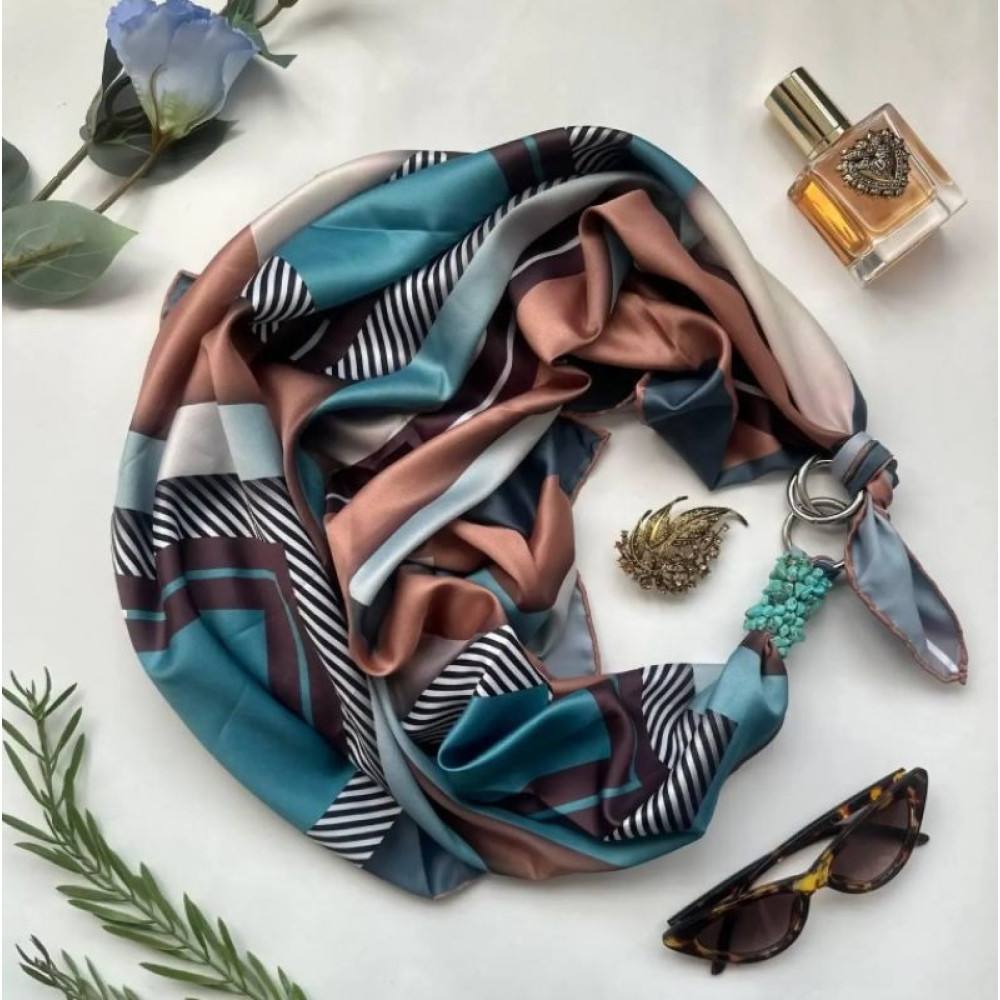 Дизайнерська шовкова хустка My Scarf «ГЕОМЕТРІЯ КОХАННЯ» 90 на 90 см, прикрашена камінням