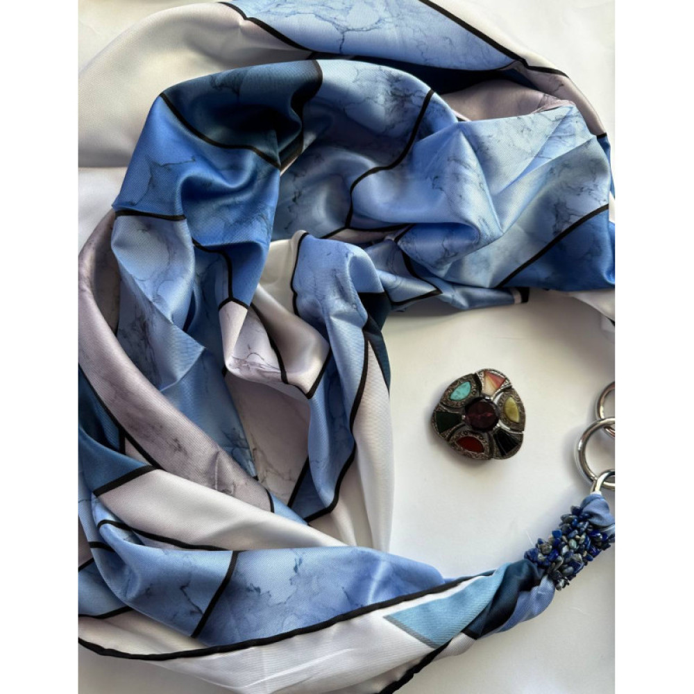 Дизайнерська шовкова хустка My Scarf "Сапфіровий блиск" 90 на 90 см  з каменем содаліт