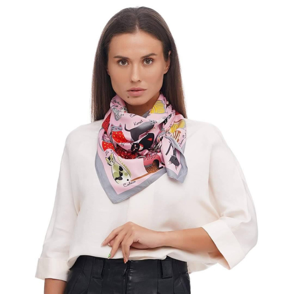 Дизайнерська шовкова хустка My Scarf "Морський бриз" 90 на 90 см прикрашений  натуральним агатом