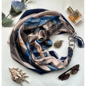 Дизайнерська хустка "Королівський сапфір" від бренда My Scarf, прикрашена натуральним каменем содалит