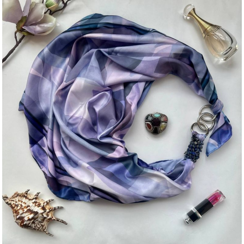 Дизайнерська хустка "Блакита лагуна" від бренда My Scarf, прикрашена натуральним каменем здалит