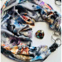 Дизайнерська шовкова хустка My Scarf "Срібна казка" 90 на 90 см з натуральним сніжним обсидіаном