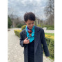 Дизайнерська шовкова хустка My Scarf "Сніданок у Тіфані" 90 на 90 см  з каменем бірюза