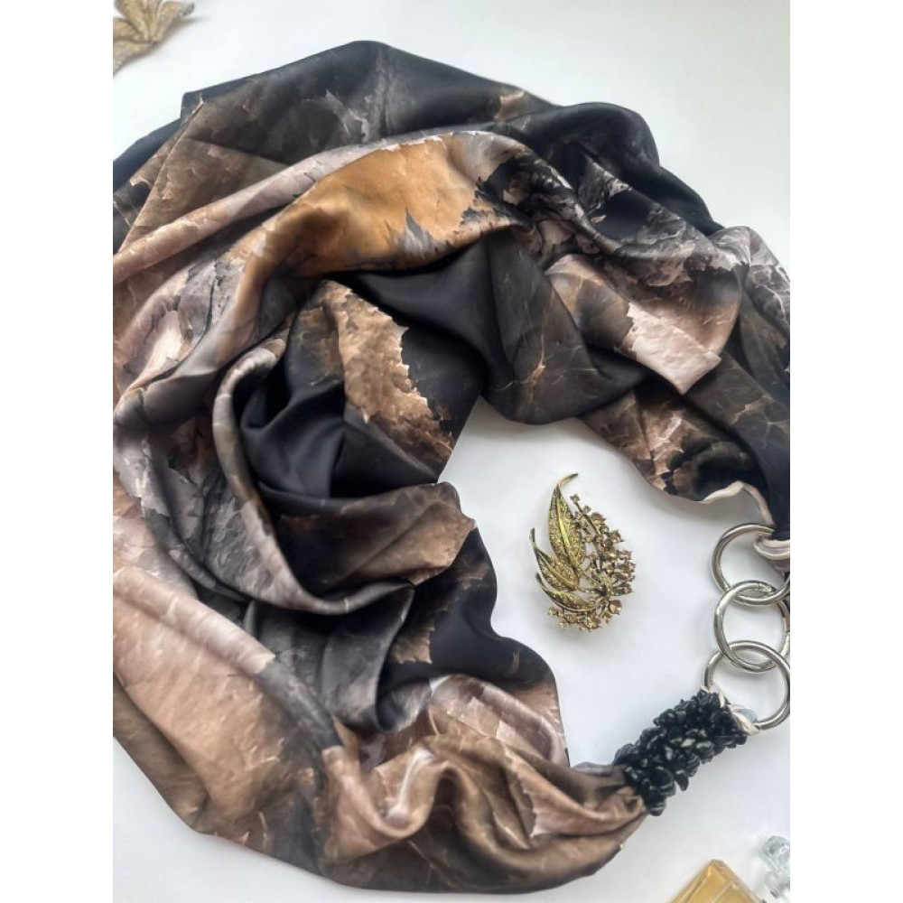 Дизайнерська хустка My Scarf "Тайна ніч" 90 на 90 см прикрашена агатом