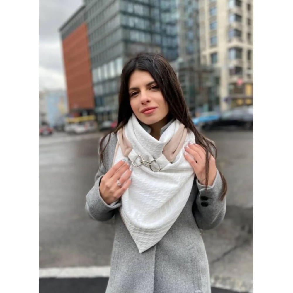 Жіночий 2-сторонній  трикотажний шарф, молочний "Единбург" від My scarf, на кільцях,  снуд, бактус