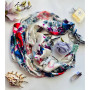 Дизайнерська шовкова хустка My Scarf "Весняний сад" 90 на 90 см  з каменем амазоніт