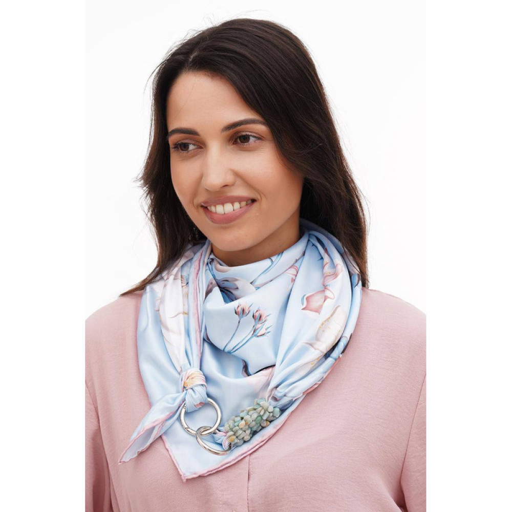 Дизайнерська шовкова хустка My Scarf "Квіткова ніжність" 90 на 90см прикрашений  натуральним агатом