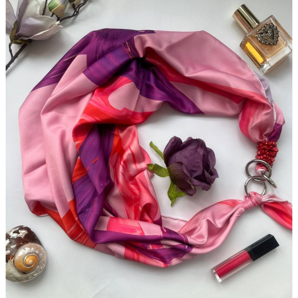 Дизайнерська хустка "королівський корал" від бренда My Scarf, прикрашена натуральним каменем корал
