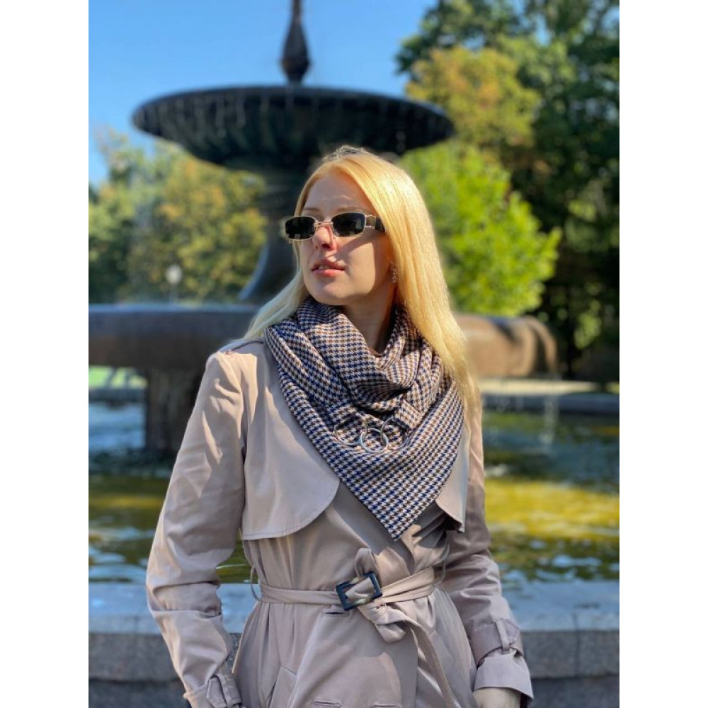 Шарф My Scarf гусяча лапка синя бежевий кежуал віскоза, трикотаж