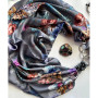 Дизайнерська шовкова хустка My Scarf "Срібний сад" 90 на 90 см з натуральним сніжним обсидіаном