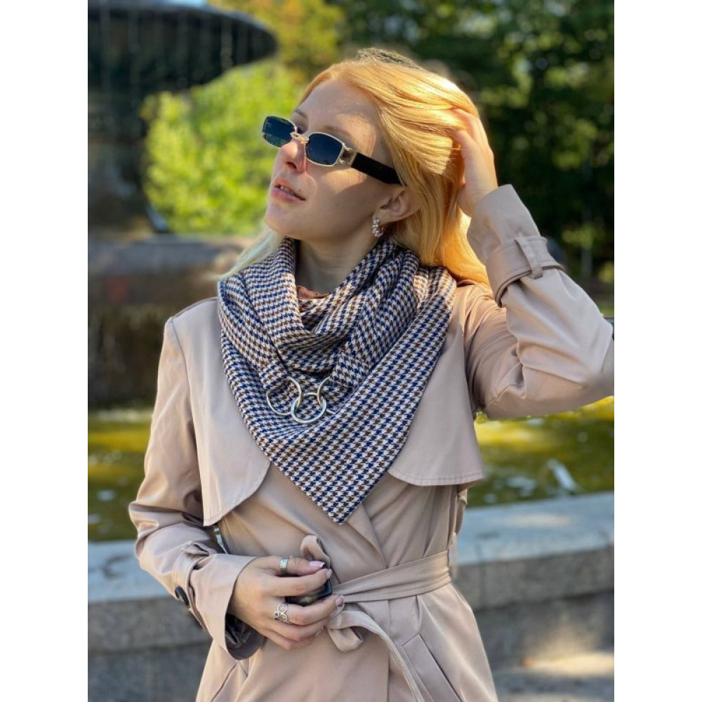 Шарф My Scarf гусяча лапка синя бежевий кежуал віскоза, трикотаж