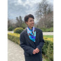 Дизайнерська шовкова хустка My Scarf "Блакитна квітка" на 90 см з каменем бірюза